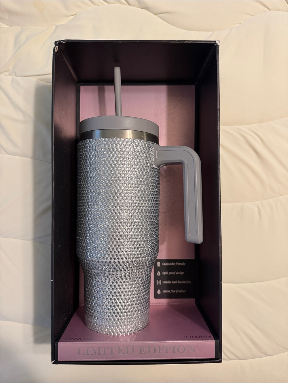 Limited Edition Crystal Stainless Travel Tumbler with Handle - Gray